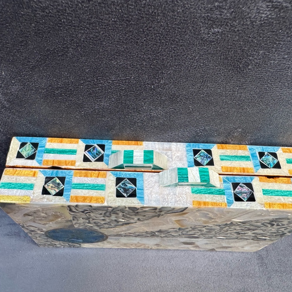 Amzing handmade Egyptian mother of pearl bag with removable gold chain